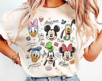 Retro Mickey and Friends Signatures Shirt, Disney Balloon Shirt, Disney Characters Tee, Disney Mouse Head Tee, Mickey & Co Gift, Disney Tee