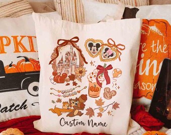 Custom Name Disney Fall Vibes Tote Bag, Fall Vibes Disneyland Tote Bag, Tis The Season Tote Bag, Disneyworld Tote Bag, Disney Tote Bag