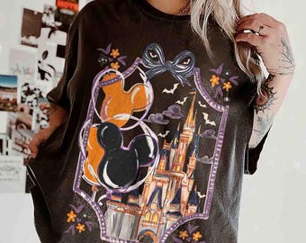 Retro Walt Disney World Halloween Comfort Color Shirt, Magic Kingdom Castle Halloween Tee, Disney Spooky Season Gifts, Disney Balloon Shirt
