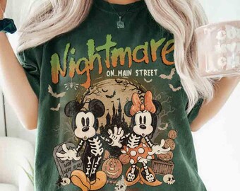 Vintage Mickey & Minnie Skeleton Nightmare On Main Street Comfort Colors Shirts, Mickey Skeleton Shirts, Disney Trip Halloween 2025 Shirts