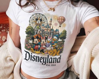 Vintage Disneyland California Baby Tee Crop Top, Mickey and Friends Baby Tee, Disney Trip Family Baby Tee, Disneyland Family Vacation Shirt