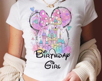 Watercolor Mickey Minnie Ears Sleeping Beauty Castle Disney Birthday Shirt, WDW Disneyland Family Birthday Trip Tee, Disneyland Resort Tee