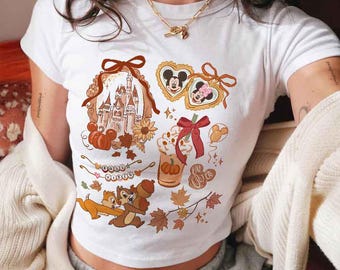 Disney Mickey Fall Castle Baby Tee Crop Top, Disney Tis The Season Baby Tee, Disney Fall Sweatshirt Mickey Pumpkin Shirt,Fall Vibes baby Tee