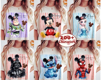 200+ Characters Disney Mickey Ears Character Shirt | Family Vacation Magical Kingdom Theme Park Apparel | Buzz Stitch Ariel Darth Vader Tee