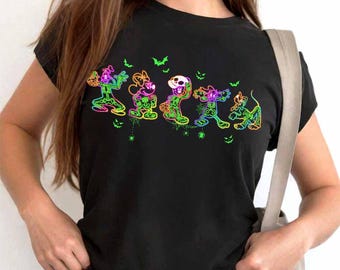 Neon Mickey And Friends Skeleton Halloween Baby Tee Crop Top, Mickey's Not So Scary Shirts, Disney Characters Halloween 2026, Disney 2026