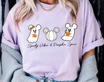 Disney Mickey Minnie Ghost shirt Spooky Season with Pumpkin tee Minnie Boo T-shirt Halloween Party Mickey Not So Scary Shirt