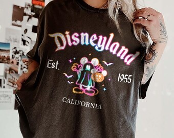 Neon Mickey Ghost Disneyland California Halloween Comfort Color Shirt, Disneyland Est 1955 Shirt, Mickey And Friends Shirt