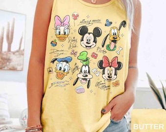 Comfort Colors Retro Mickey and Friends Signatures Tank top, Magical Tank Top, Disney Characters , Disney Mouse Head , Mickey & Co Gift