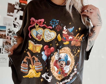Walt Disney Fantasia Mickey Coquette T-Shirt, Fantasmic Shirt, Disneyland Family Matching, WDW Tee, Mickey Sorcerer, Disney Castle