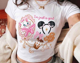 Disney The Aristocats Marie Cat Coquette Baby Tee Crop Top, I'm Just A Girl Disney The Aristocats Baby Tee, Disney Marie Cat Baby Tee