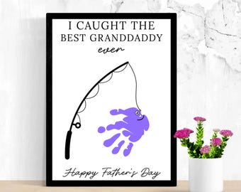 Manualidad con huella de mano para el Día del Padre: Regalo de pesca para el abuelo (Descargar PDF)