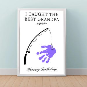Happy Birthday Handprint Craft for Kids – Printable DIY Gift for Grandpa from Grandkids – Fathers Day Fishing Handprint – Instant Download