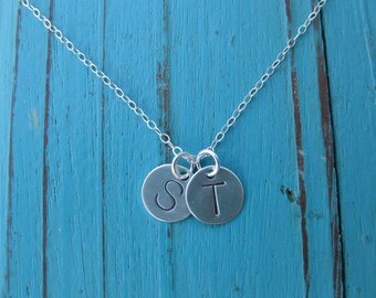 Sterling Silver Double Hand Stamped Charm Necklace On Link Chain