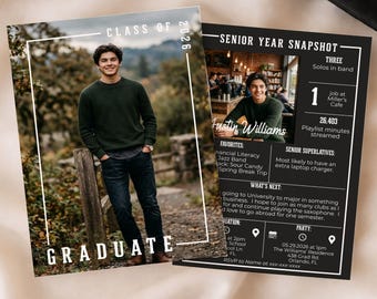 Modello per annuncio di diploma maschile, cartolina con foto di fine anno, invito fotografico (Canva)