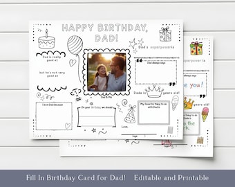 Biglietto d'auguri "Tutto su mio papà", attività per bambini, modello Canva modificabile (download digitale)