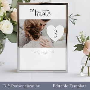Photo Wedding Table Numbers: Editable Canva Template (Digital Download)