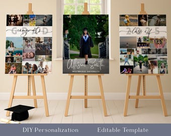 Modello di cartello di benvenuto per collage di foto di laurea, decorazione per laurea modificabile (download immediato)