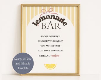 Insegna modificabile per bar di limonate: decorazioni per feste estive (modello Canva, download PDF)