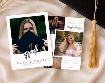 Modello modificabile per annuncio di laurea / Infografica per l'ultimo anno di scuola superiore, con una sola foto (Canva, formato verticale 5x7, download digitale)