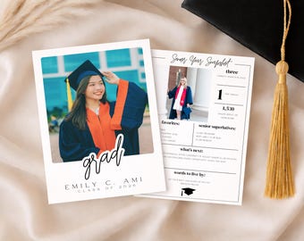 Modello di annuncio di laurea per studenti dell'ultimo anno, cartolina di laurea con foto della classe del 2026 (download digitale)