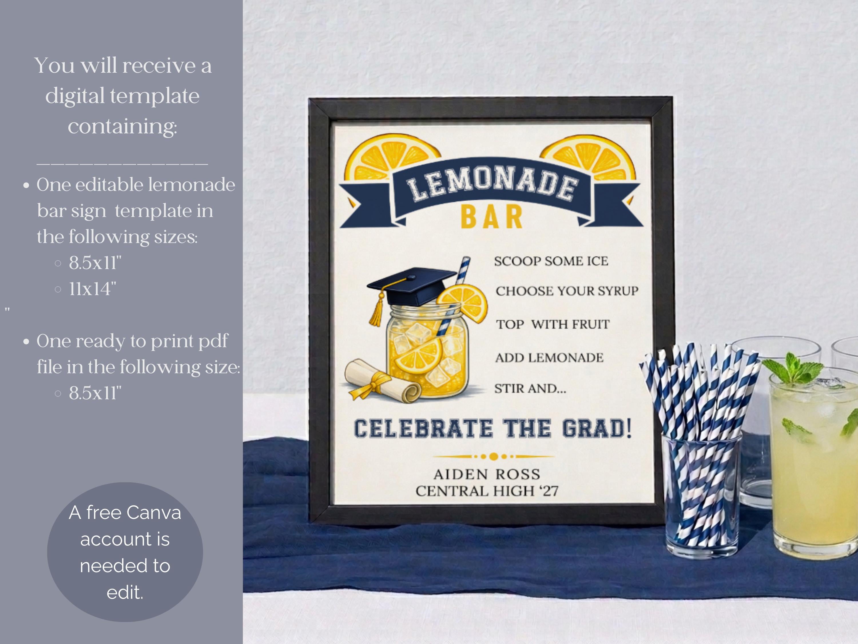 Editable Graduation Lemonade Bar Sign Template (digital Download) - Etsy
