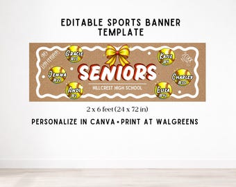 Modello di banner modificabile per la festa di fine anno scolastico di softball, Canva, festa di squadra, trasferta scolastica, carta kraft 2x6 (download digitale)