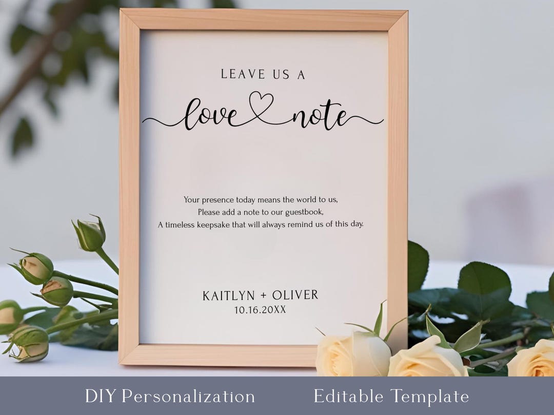 Wedding Guestbook Sign Template: Editable Love Note Design (instant ...