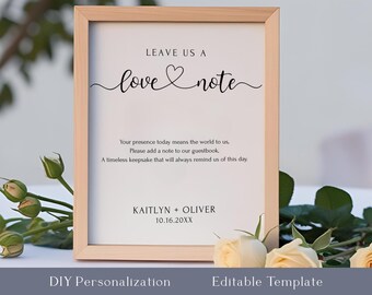 Modello per il libro degli ospiti del matrimonio: design modificabile per biglietti d'amore (download immediato)