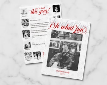Oh What Fun Christmas Photo Card Template, Year in Review (5x7 Editable Canva Template)