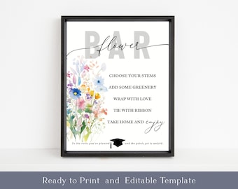 Modello per cartello del bar dei fiori per la laurea: istruzioni fai da te per il bar dei fiori (PDF stampabile e modificabile) SG25