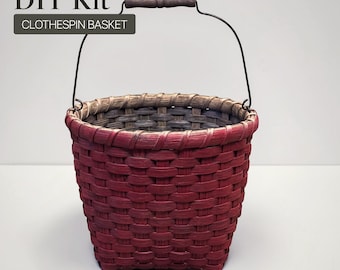DIY Kit, Clothespin Basket with Wooden and Wire Handle, Beginner Rattan Basketweaving Supplies