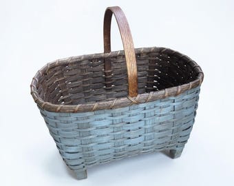 Footed Chairside Basket with Grungy Paint Finish, Colonial Reproduction