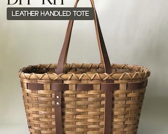 DIY KIT, Leather Handled Tote Basket, Advanced Beginner Level Rattan Basketweaving Supplies