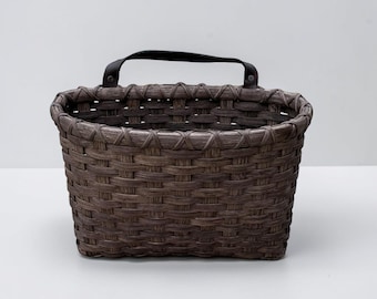 Medium Mail Basket with Leather Handle for Wall Hanging, Handwoven Rattan Basket