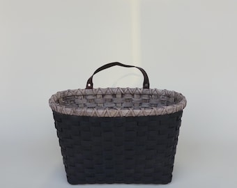 Large Painted Mail Basket with Leather Handle for Wall Hanging, Handwoven Rattan Basket