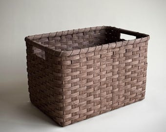 Handwoven Rectangular Storage Basket with Wood Base, multiple sizes, multiple colors