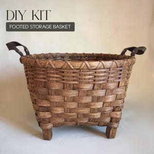 DIY Kit, Footed Storage Basket with Leather Handles, Intermediate level, Rattan Basketweaving Supplies image 1