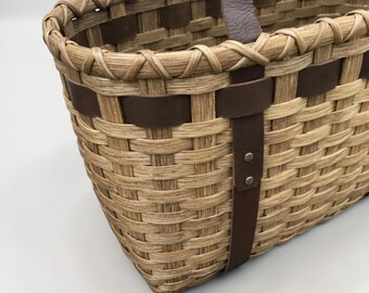 DIY KIT, Leather Handled Tote Basket, Advanced Beginner Level Rattan Basketweaving Supplies