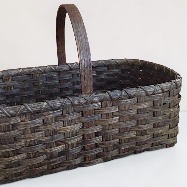 Farmer's Market Basket, Large Basket with Hardwood Handle, Handwoven Rattan Produce Tote image 1