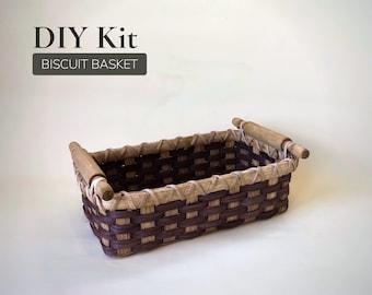DIY Kit, Biscuit Basket with Mini Rolling Pin Handles, Beginner Basketweaving Supplies