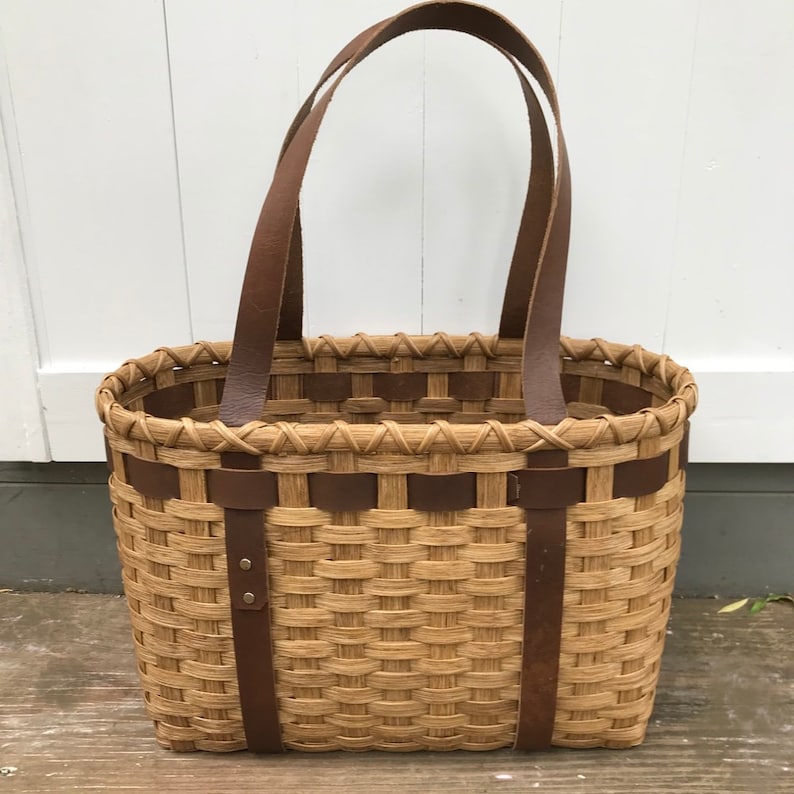 Leather Handled Tote Basket | Etsy