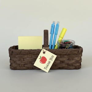 Small Desk Organizer Basket, Teacher Gift, Rectangular Rattan Basket