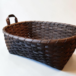 Large Oval Handwoven Rattan Storage Basket with Leather Handles, Painted Finish image 2