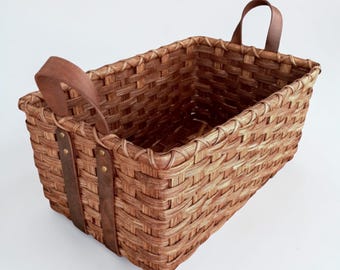 Rectangular Storage Basket with Leather Handles, Heavy Duty