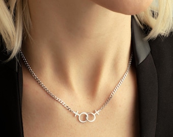 Lesbian Pride Necklace, Double Venus Pendant, LGBT Jewelry
