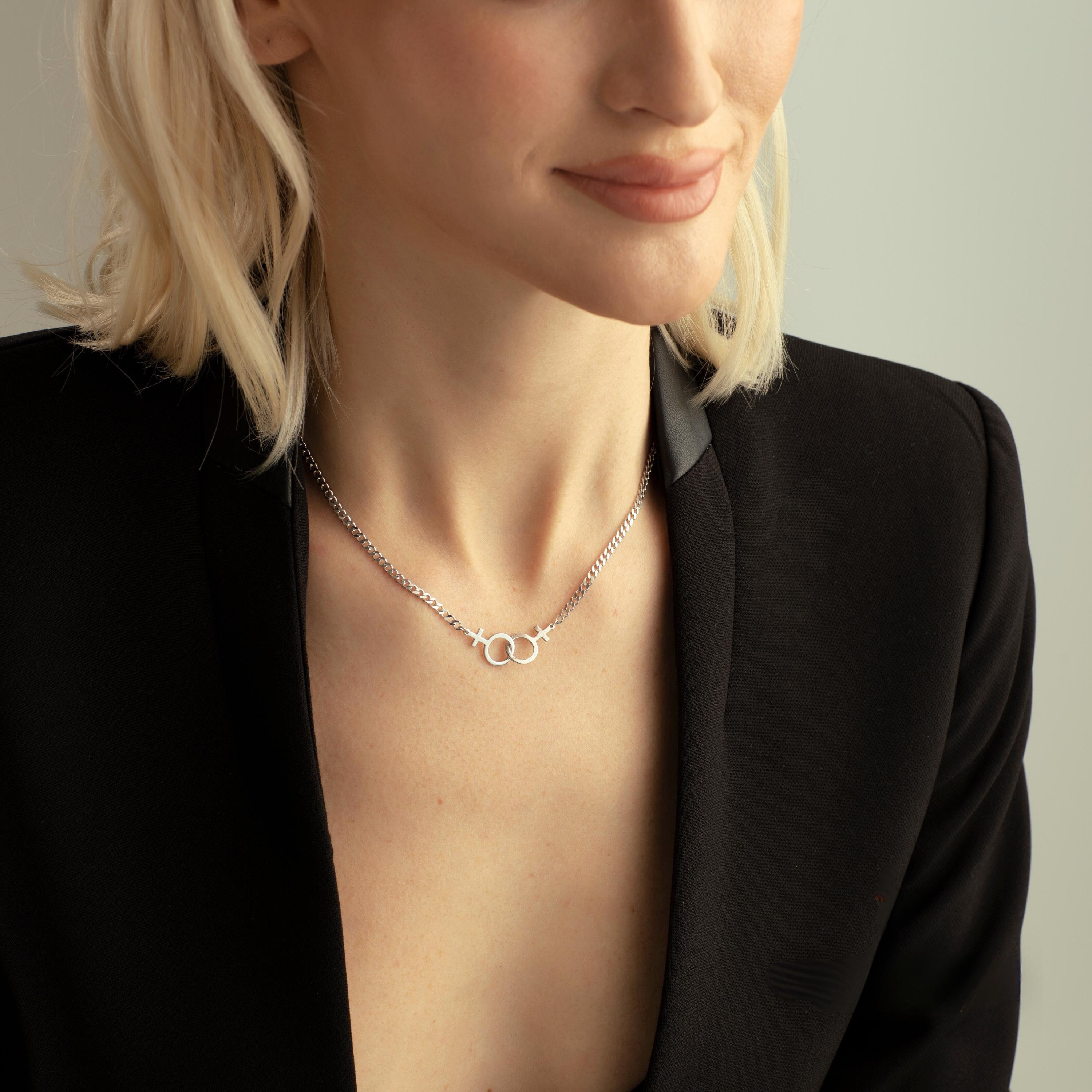 Lesbian Couple Puzzle Necklace – “I'm Hers She Is Mine” Matching Pendants, LGBT Jewelry Gift Set