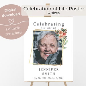 Memorial poster template, Funeral memorial welcome sign, Celebration of life poster, Funeral poster template, In loving memory poster