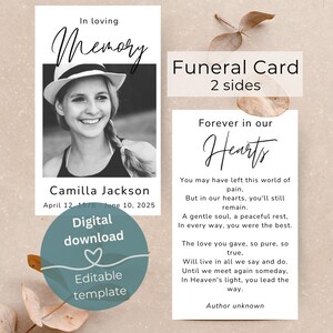 Funeral prayer card template, Funeral memorial card template Canva, Memorial poem card, Funeral poem card, Celebration of life editable card