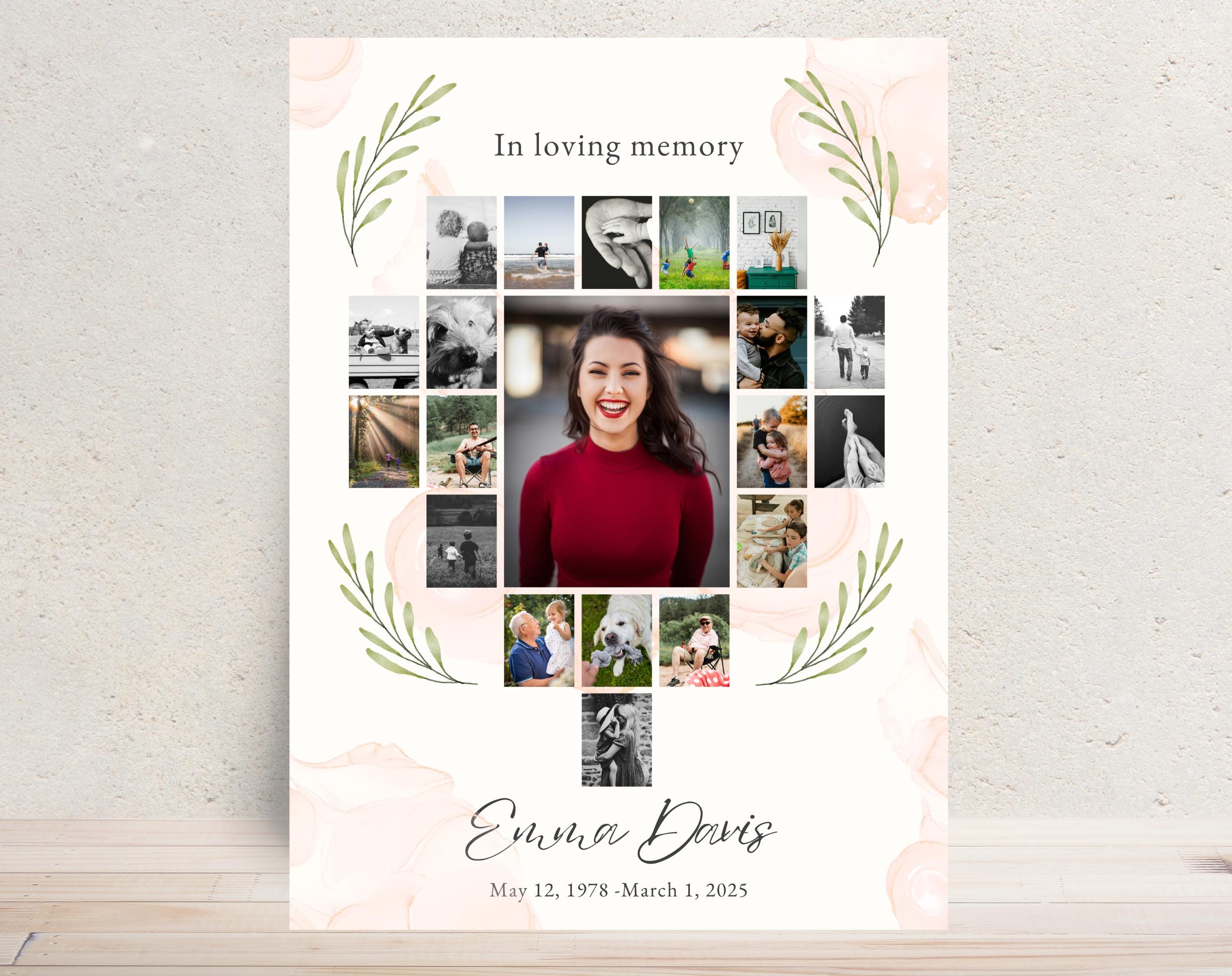 Personalized Memorial Collage Template, Funeral Poster, Funeral Photo