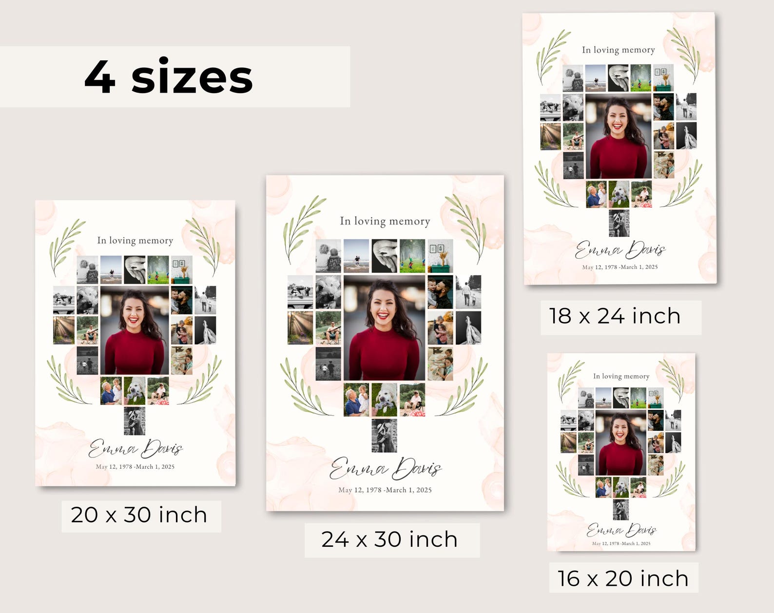 Personalized Memorial Collage Template, Funeral Poster, Funeral Photo